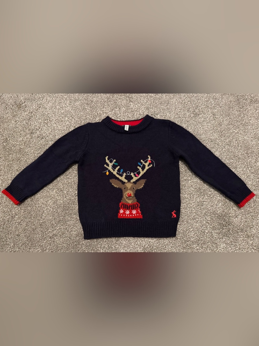 Joules Navy Blue 3T Toddler Boys Kids Christmas Rudolph Reindeer Lights Sweater